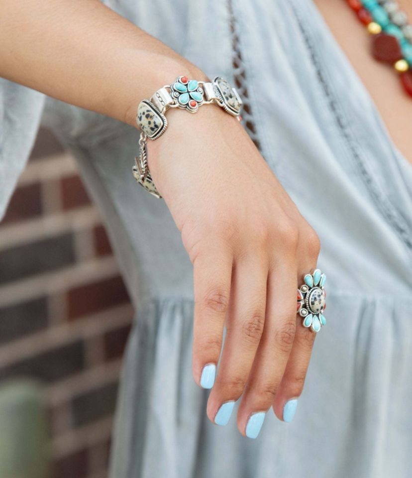 Barse Jewelry Legacy Blue Turquoise and Dalmatian Jasper Golden Bracelet