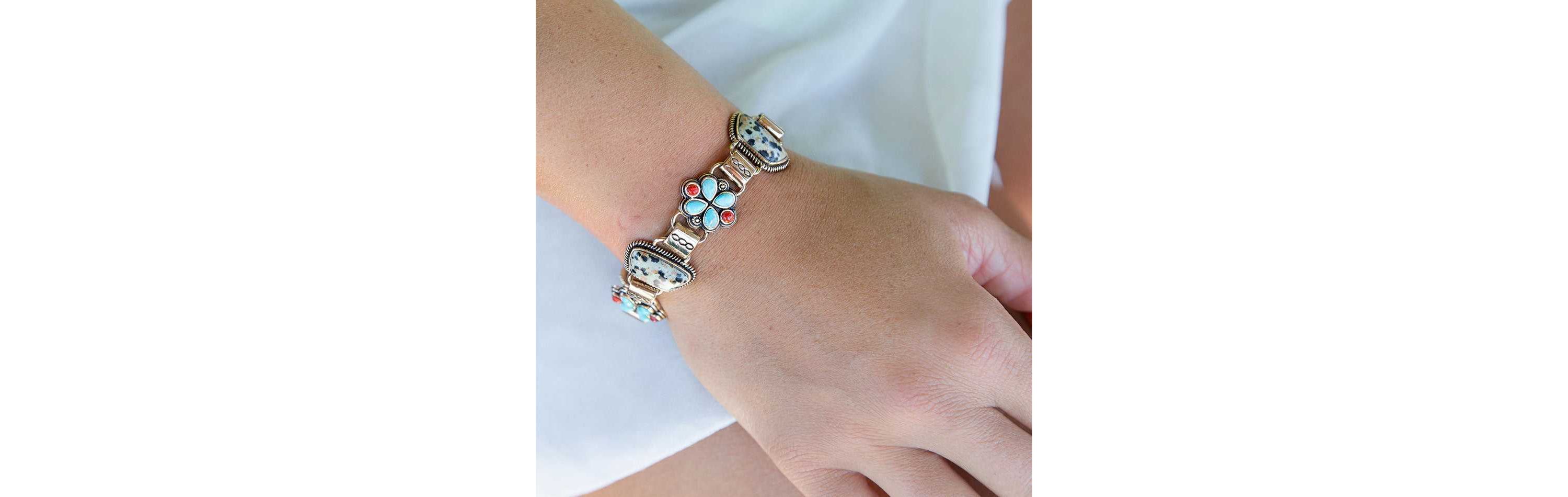 Barse Jewelry Legacy Blue Turquoise and Dalmatian Jasper Golden Bracelet