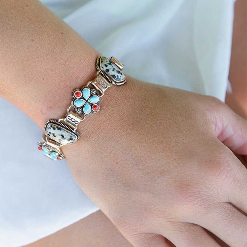 Barse Jewelry Legacy Blue Turquoise and Dalmatian Jasper Golden Bracelet