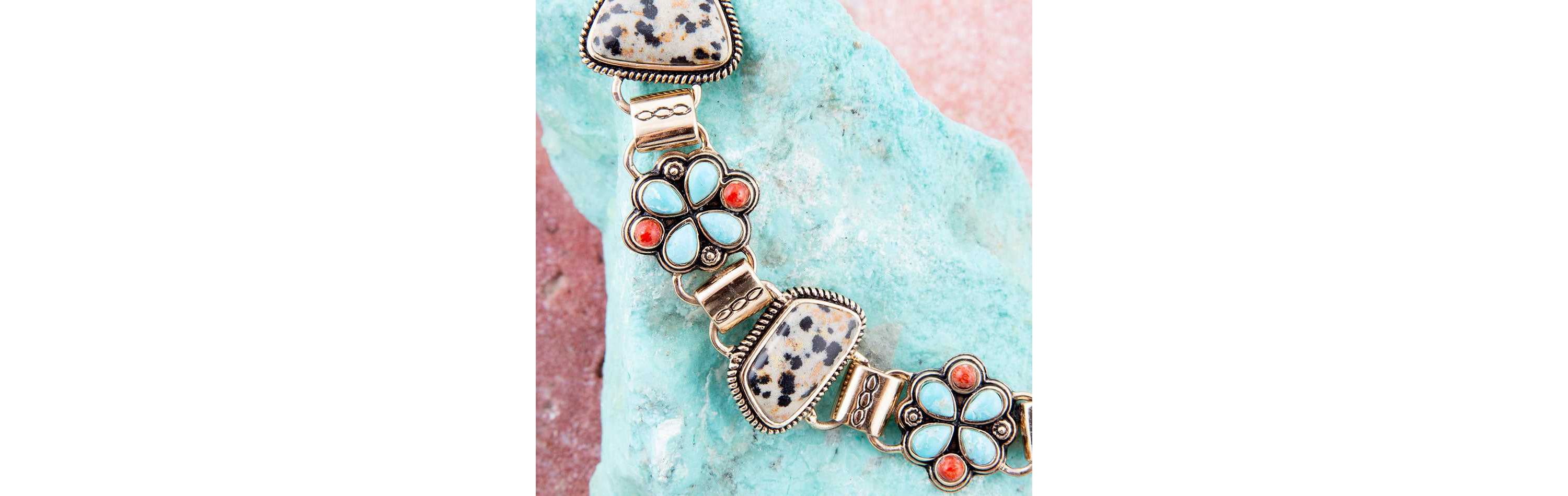 Barse Jewelry Legacy Blue Turquoise and Dalmatian Jasper Golden Bracelet