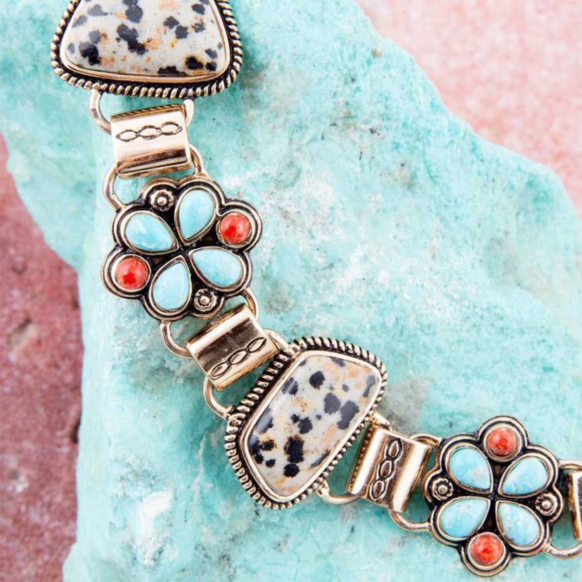 Barse Jewelry Legacy Blue Turquoise and Dalmatian Jasper Golden Bracelet