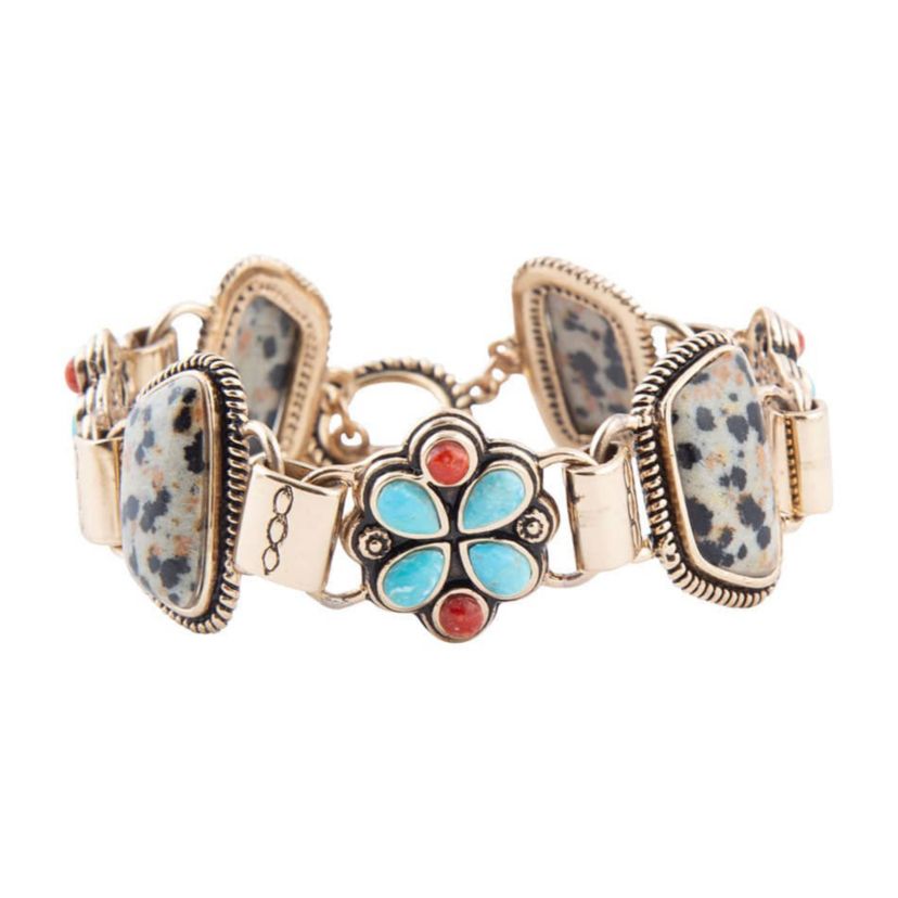 Barse Jewelry Legacy Blue Turquoise and Dalmatian Jasper Golden Bracelet