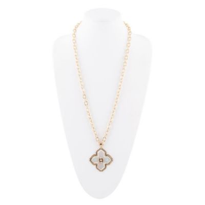 Barse Jewelry Maltese Cross White Mother of Pearl Golden Chain Pendant Necklace