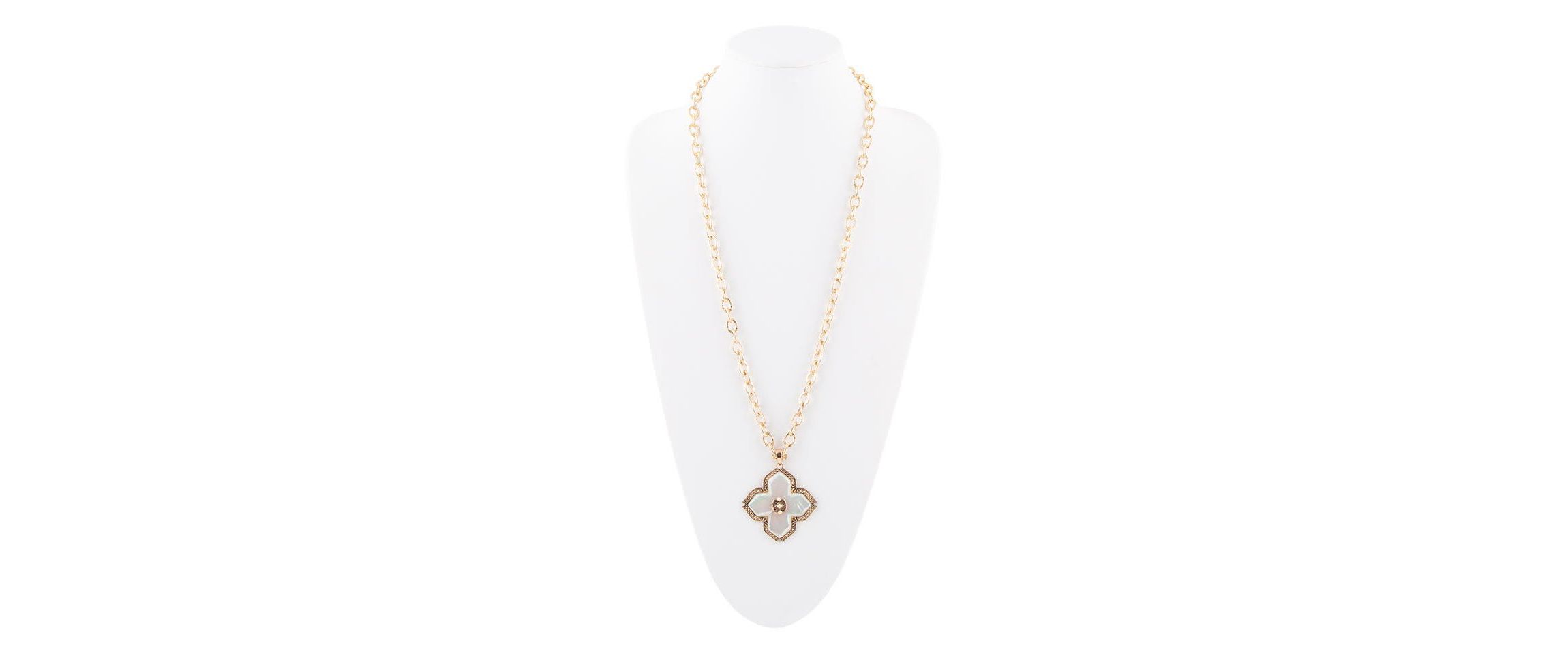 Maltese Cross White Mother of Pearl Golden Chain Pendant Necklace
