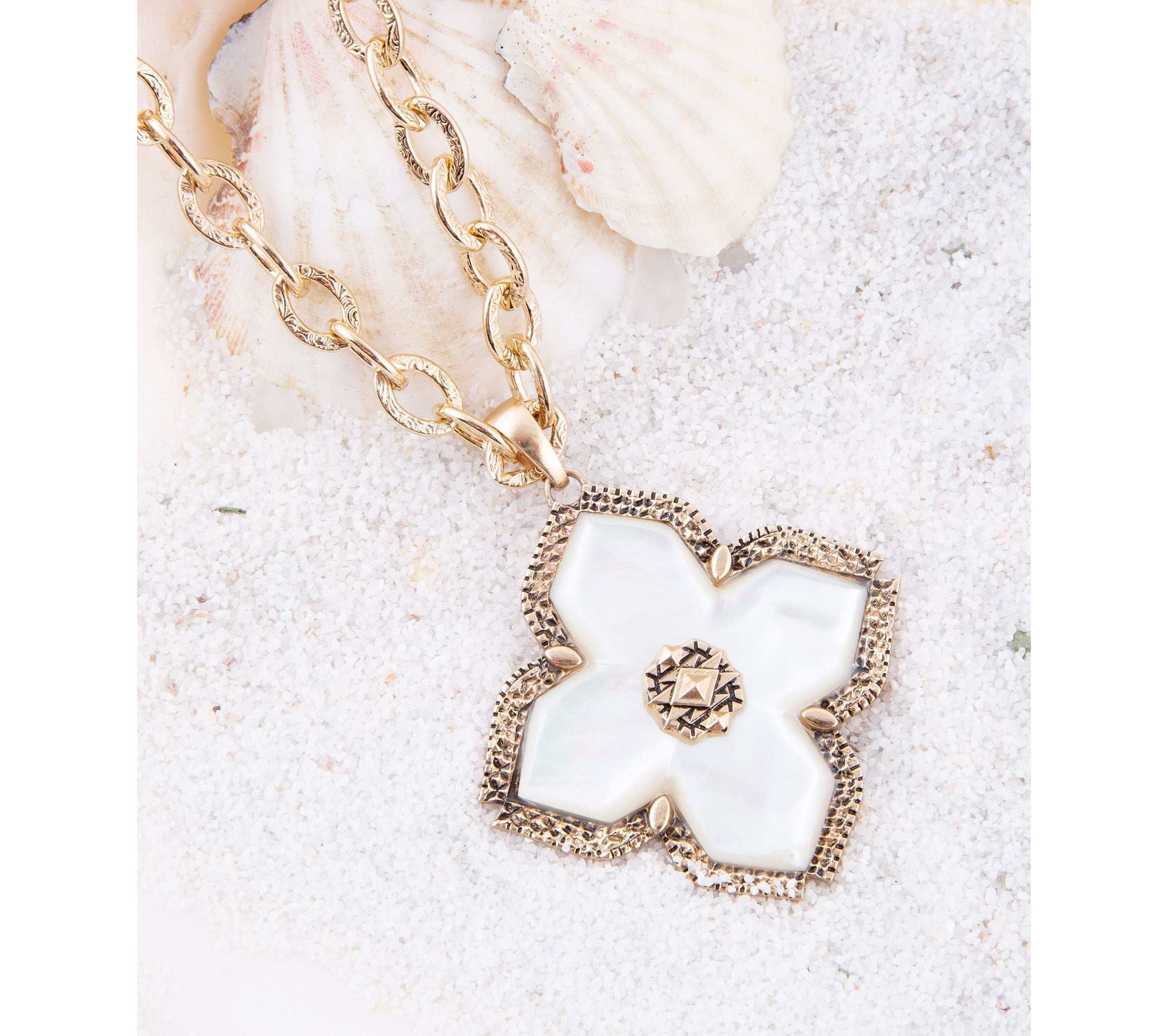 Maltese Cross White Mother of Pearl Golden Chain Pendant Necklace