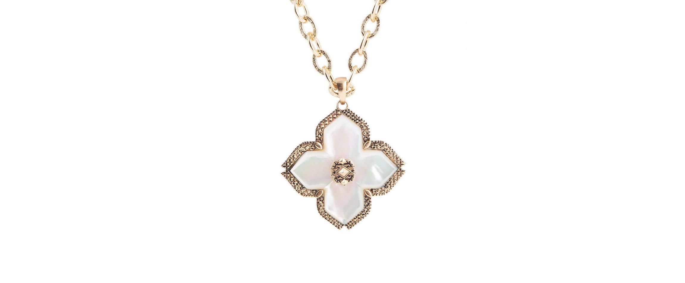 Maltese Cross White Mother of Pearl Golden Chain Pendant Necklace