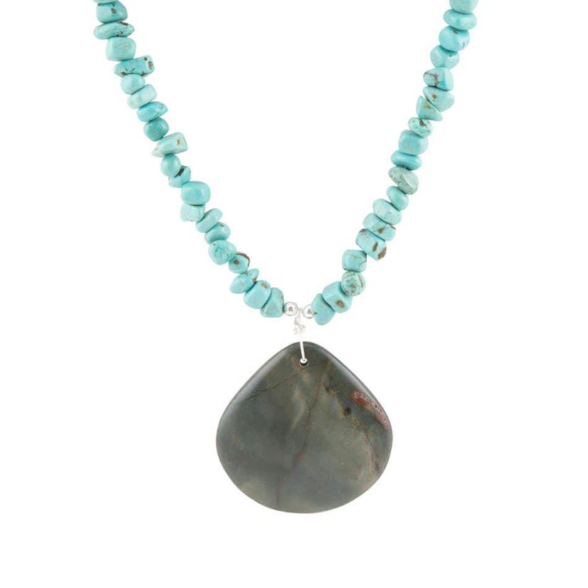 Barse Jewelry Pueblo Blue Turquoise Magnesite and Jasper Sterling Silver Necklace