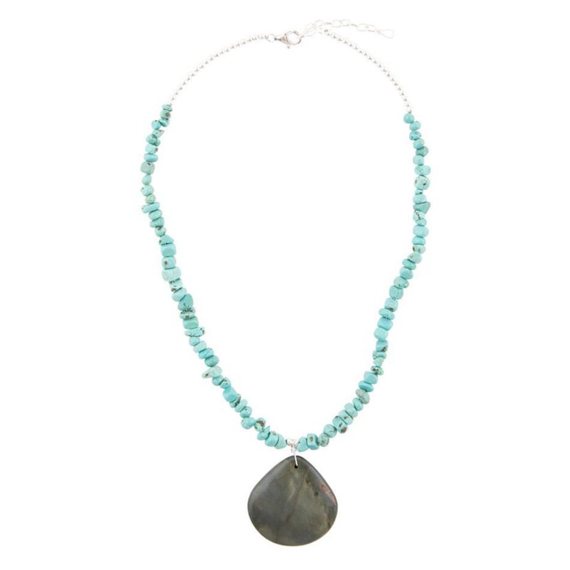 Barse Jewelry Pueblo Blue Turquoise Magnesite and Jasper Sterling Silver Necklace