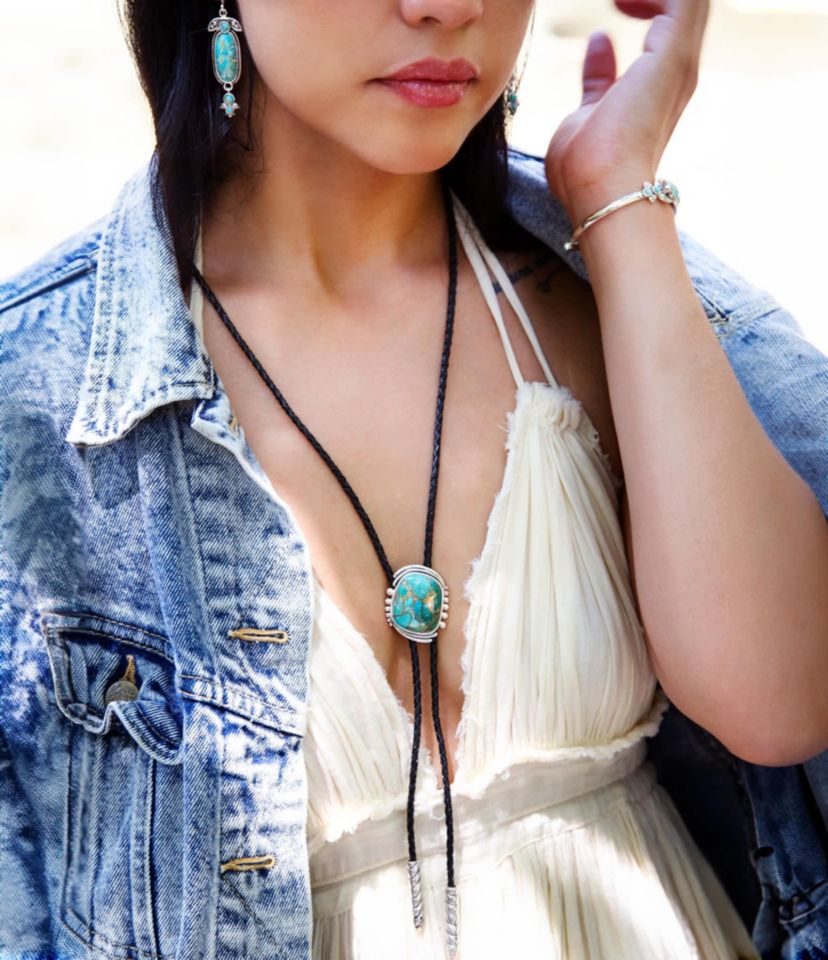 Barse Jewelry Blue Turquoise Matrix Sterling Silver Bolo Tie Necklace