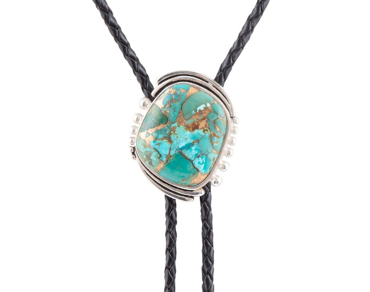 Barse Jewelry Blue Turquoise Matrix Sterling Silver Bolo Tie Necklace