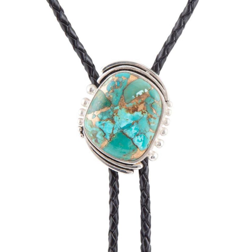 Barse Jewelry Blue Turquoise Matrix Sterling Silver Bolo Tie Necklace
