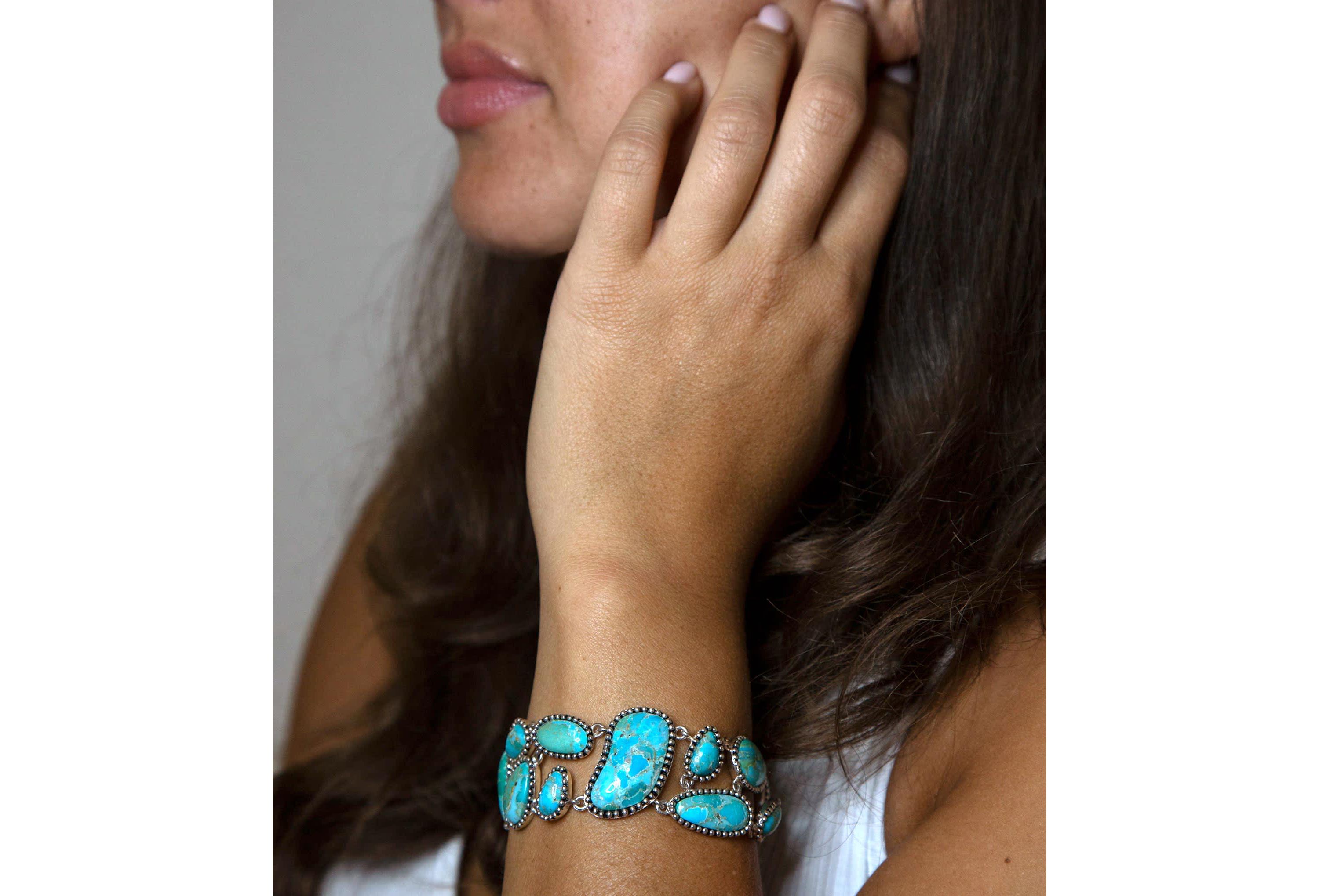 Barse Jewelry Refined Blue Turquoise Sterling Silver Link Bracelet