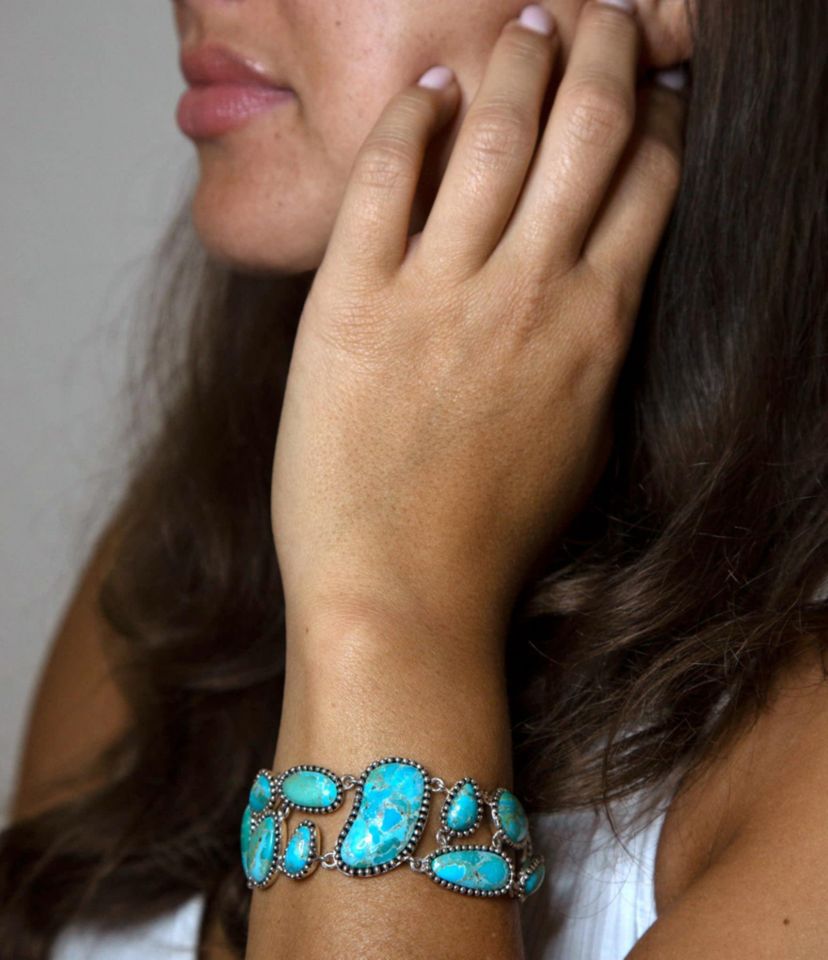 Barse Jewelry Refined Blue Turquoise Sterling Silver Link Bracelet