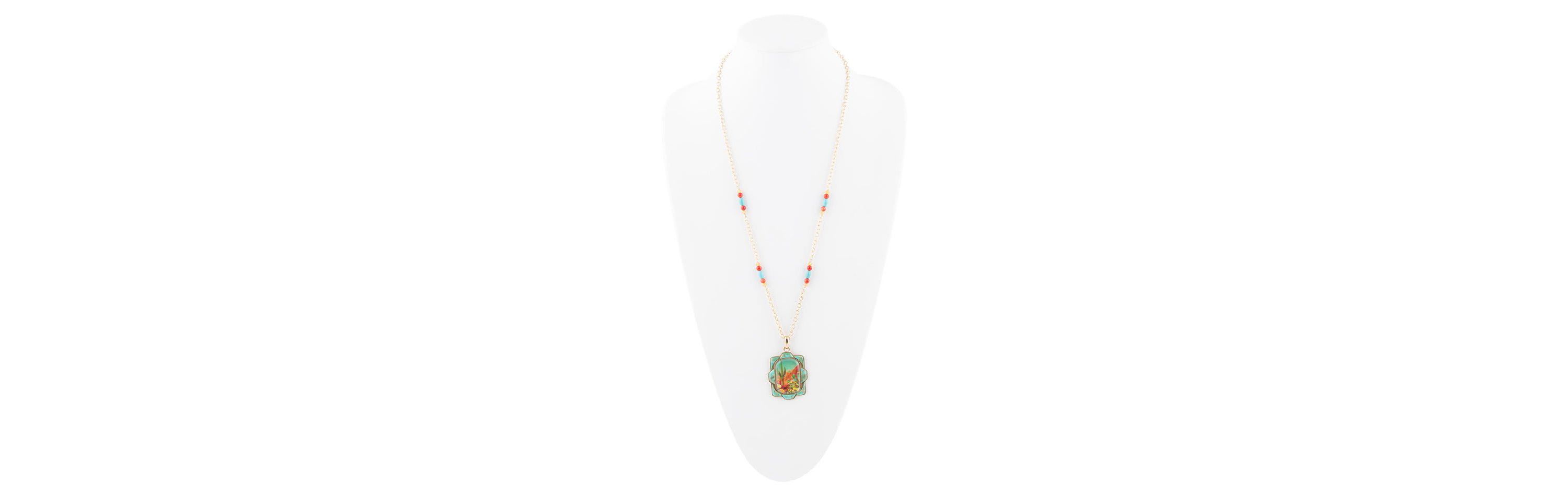 Scenic Sedona Desert Blue Turquoise Golden Pendant Necklace