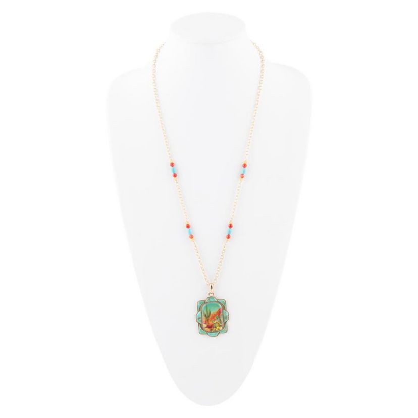 Scenic Sedona Desert Blue Turquoise Golden Pendant Necklace