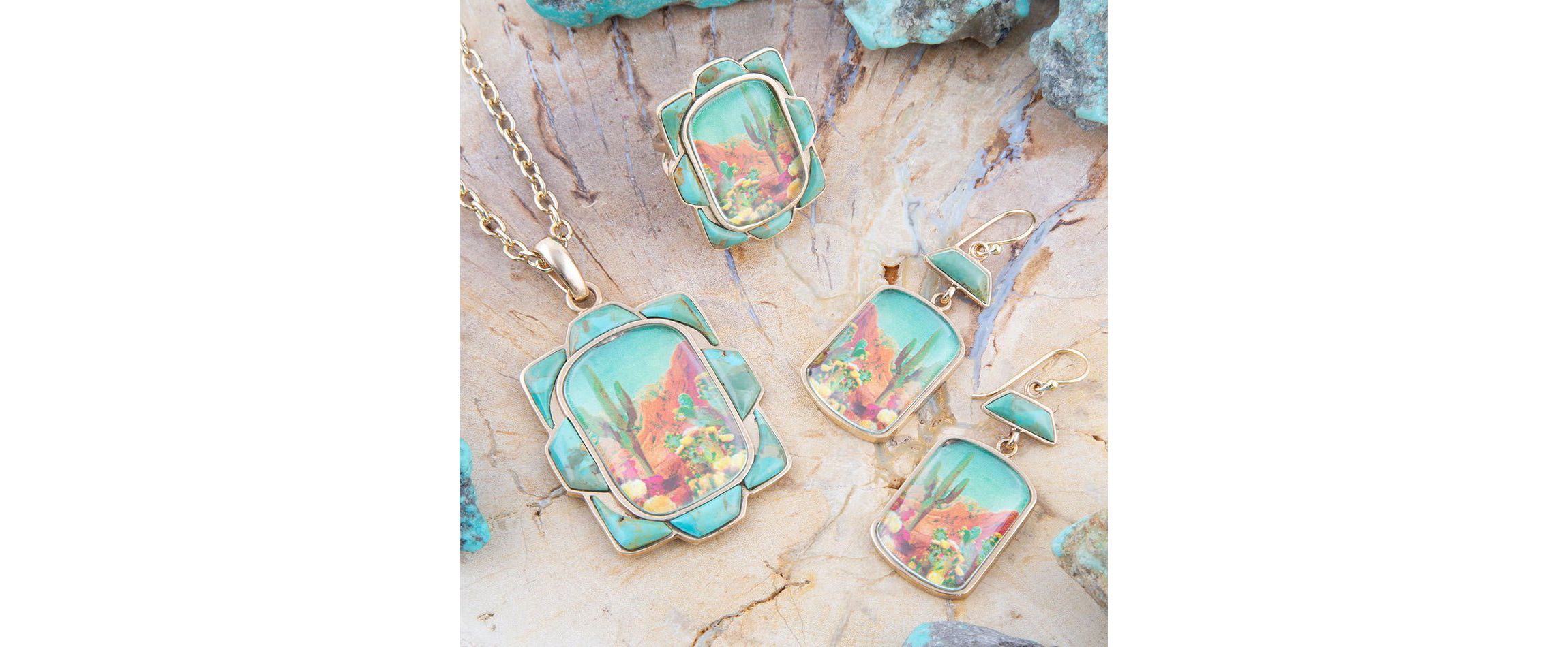 Scenic Sedona Desert Blue Turquoise Golden Pendant Necklace