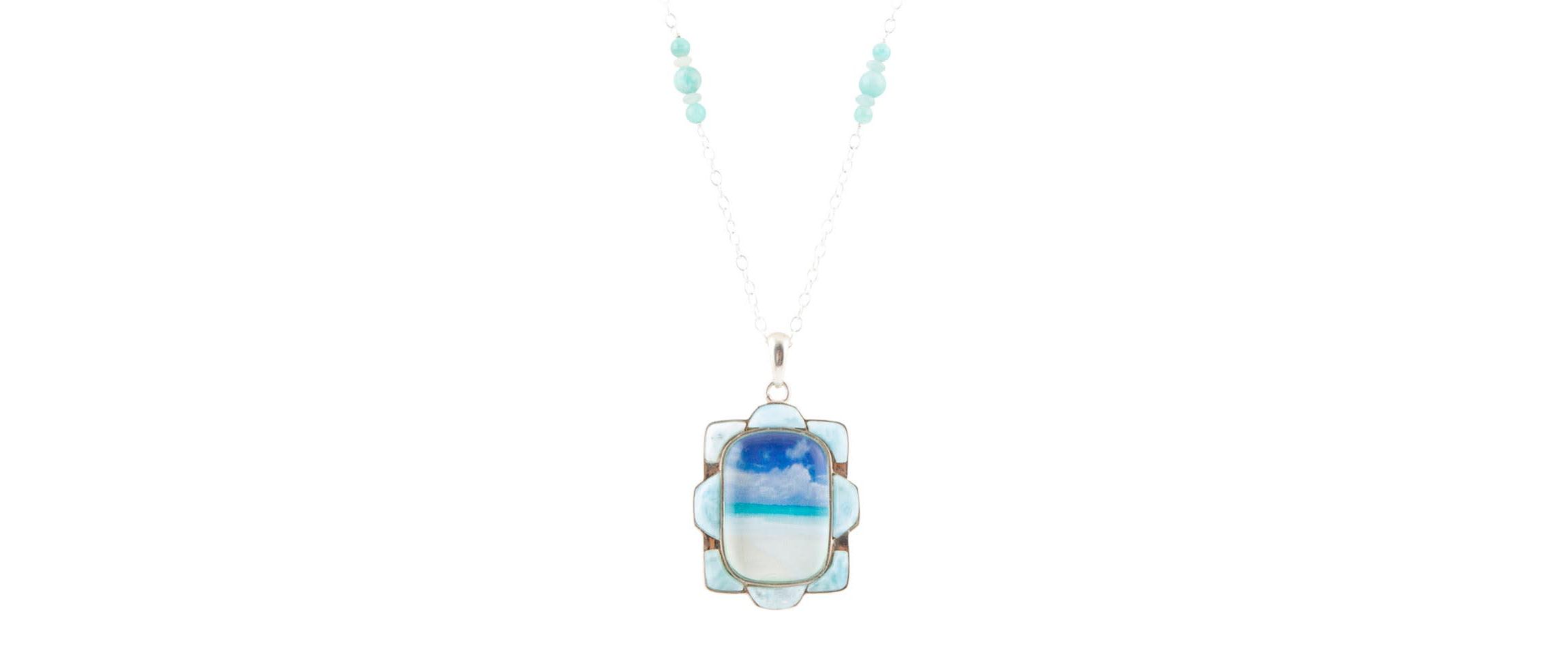 Scenic Beach Blue Larimar and Sterling Silver Pendant Necklace