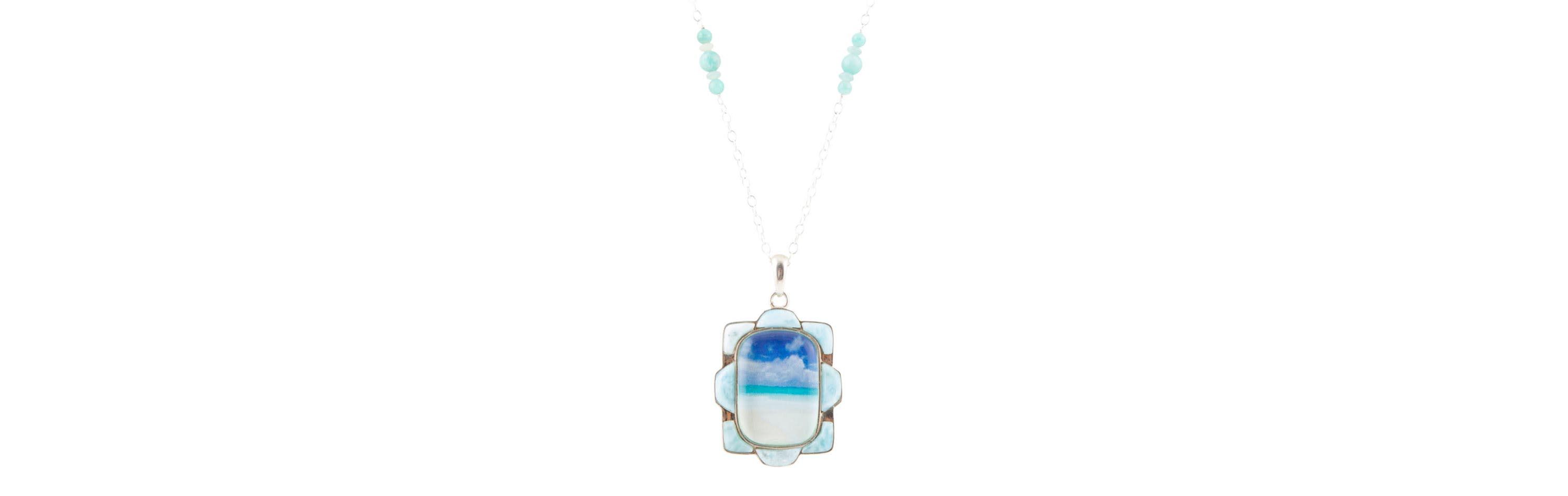 Scenic Beach Blue Larimar and Sterling Silver Pendant Necklace
