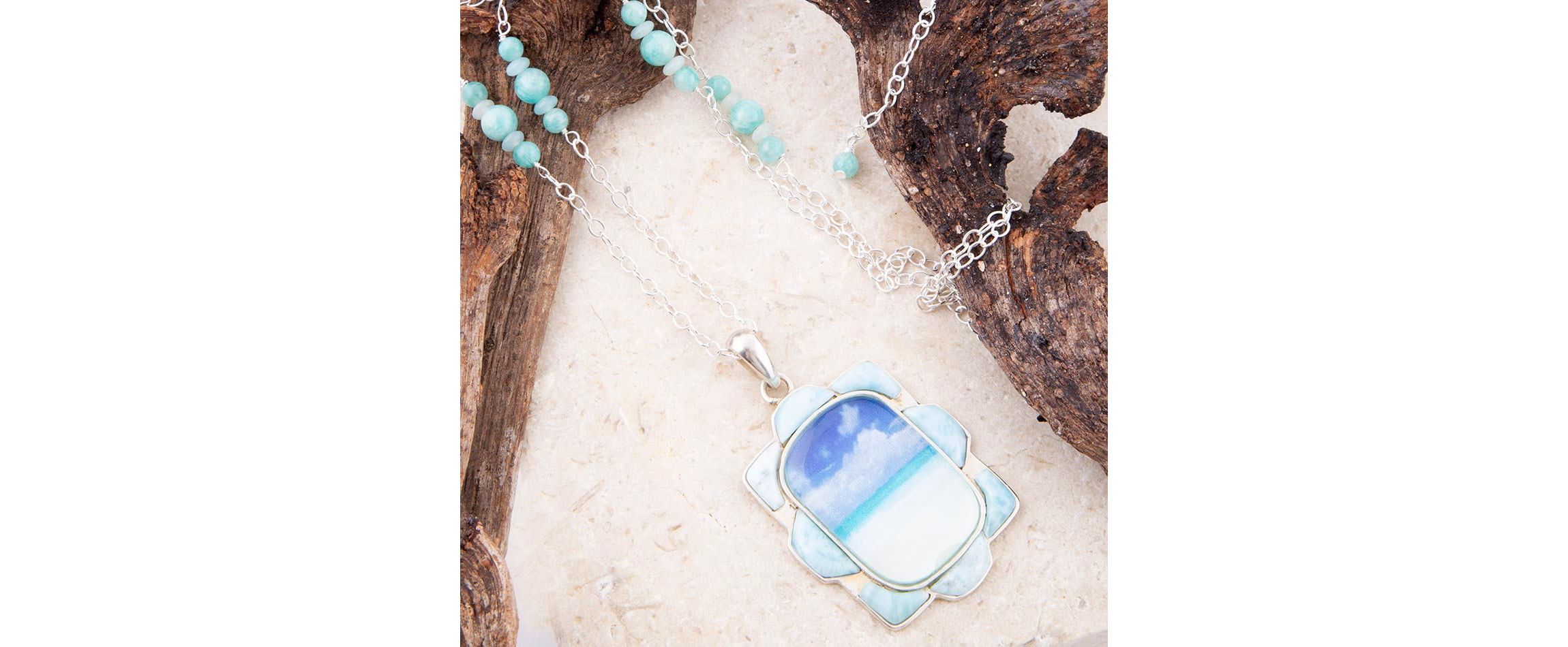 Scenic Beach Blue Larimar and Sterling Silver Pendant Necklace