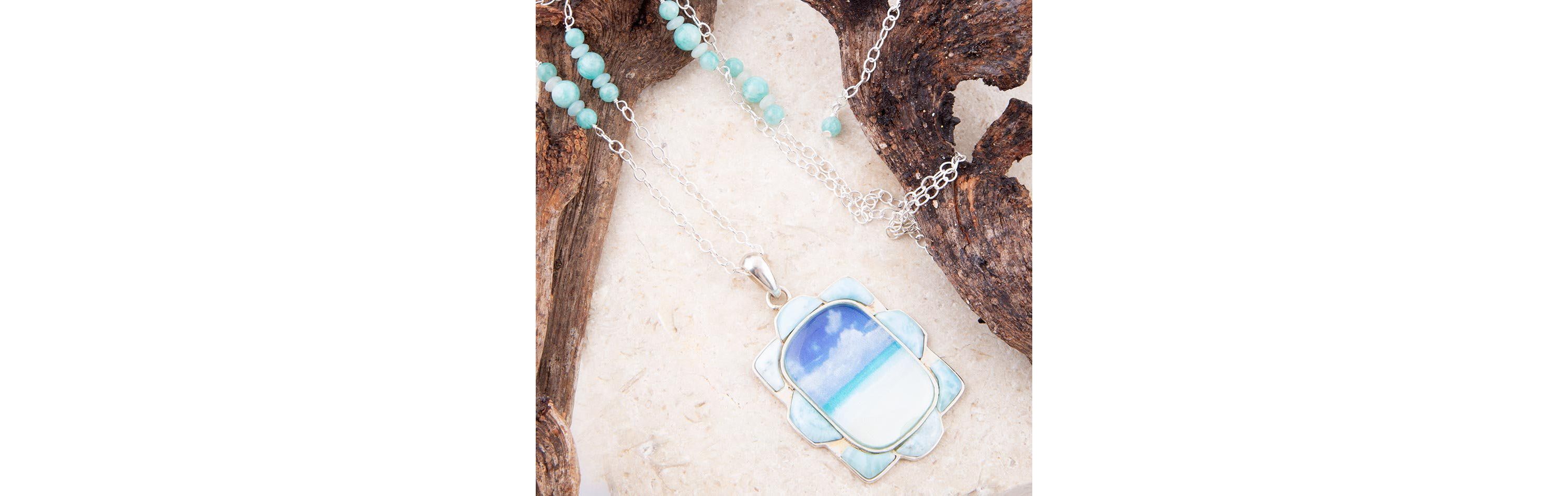 Scenic Beach Blue Larimar and Sterling Silver Pendant Necklace
