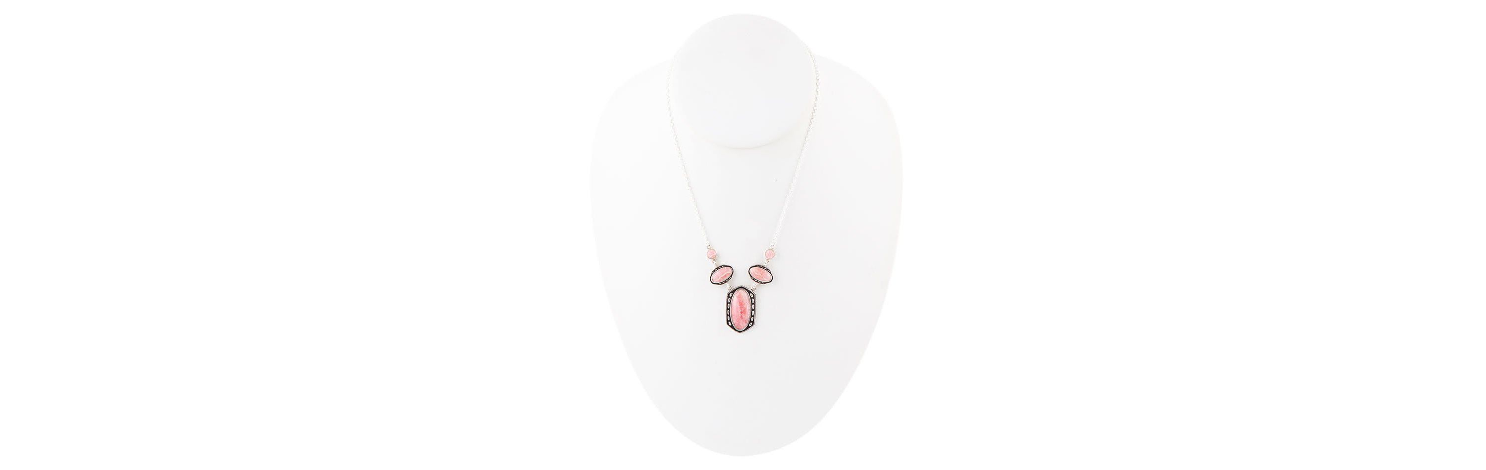 Shielded Rhodonite and Sterling Silver Necklace
