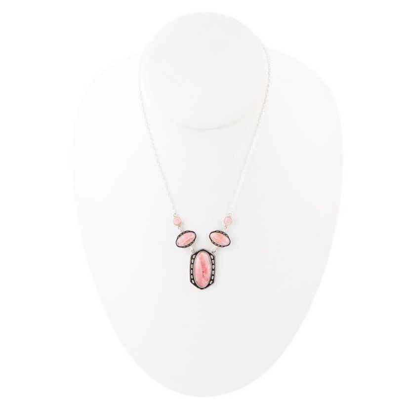 Shielded Rhodonite and Sterling Silver Necklace