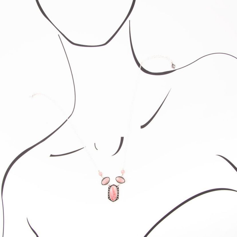 Shielded Rhodonite and Sterling Silver Necklace