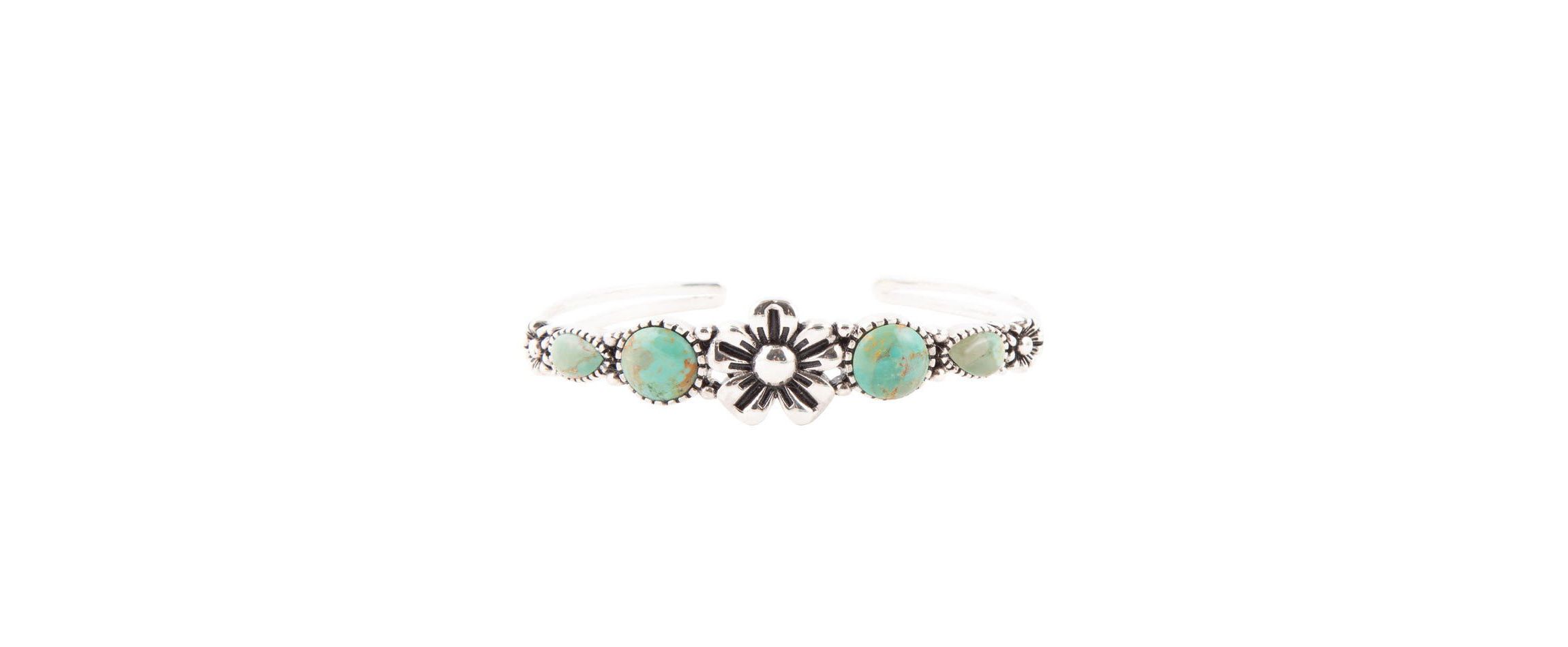 Floral Blue Turquoise and Sterling Silver Cuff Bracelet