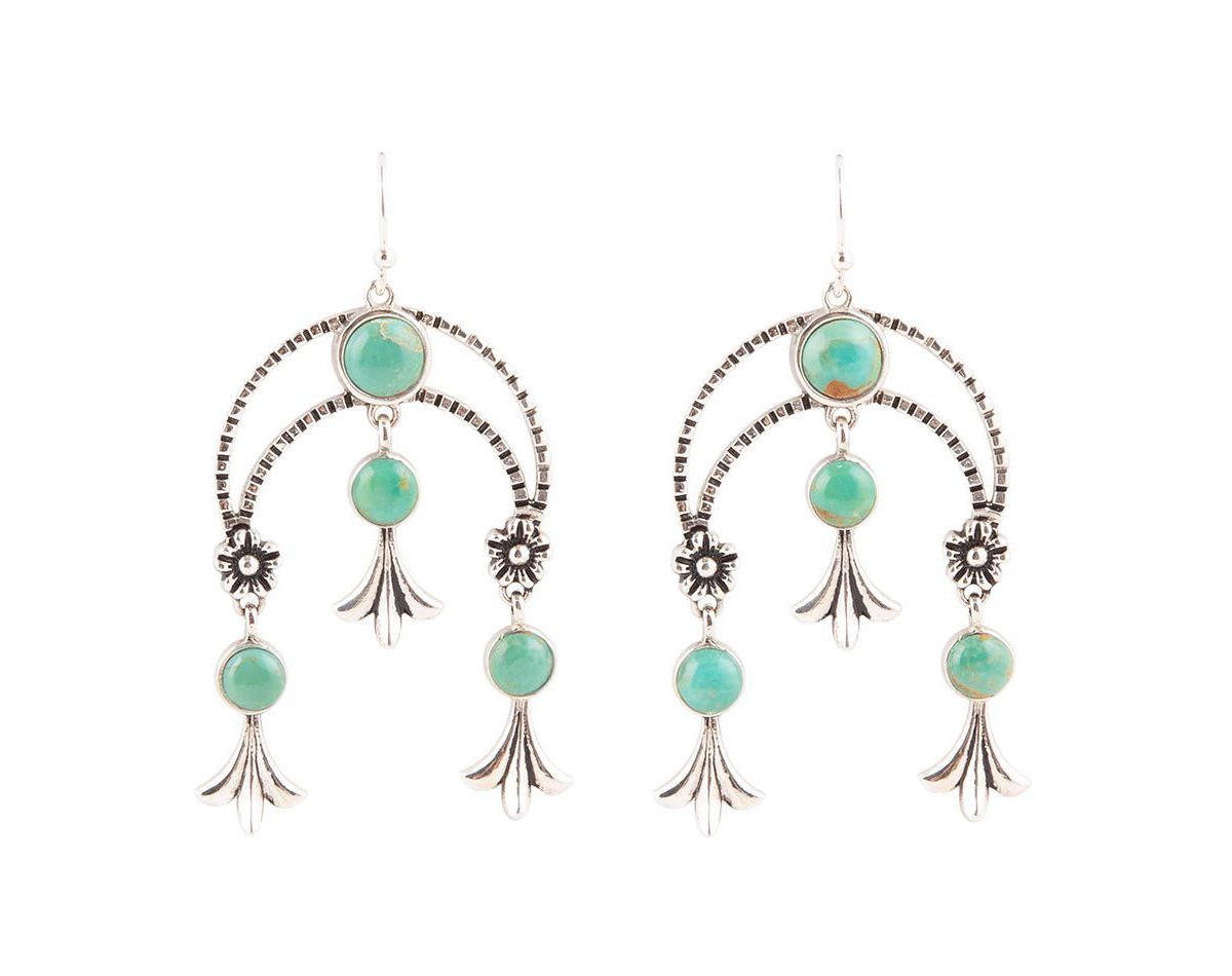 Floral Chandelier Blue Turquoise and Sterling Silver Earrings