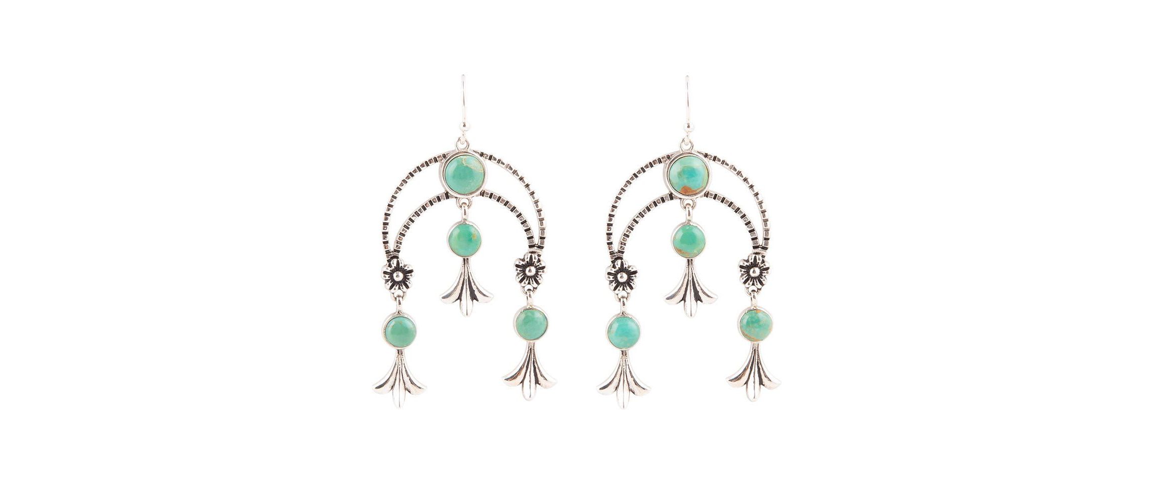 Floral Chandelier Blue Turquoise and Sterling Silver Earrings
