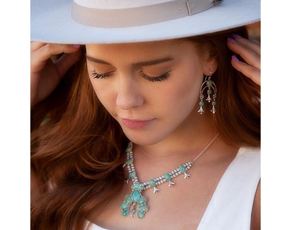 Floral Chandelier Blue Turquoise and Sterling Silver Earrings