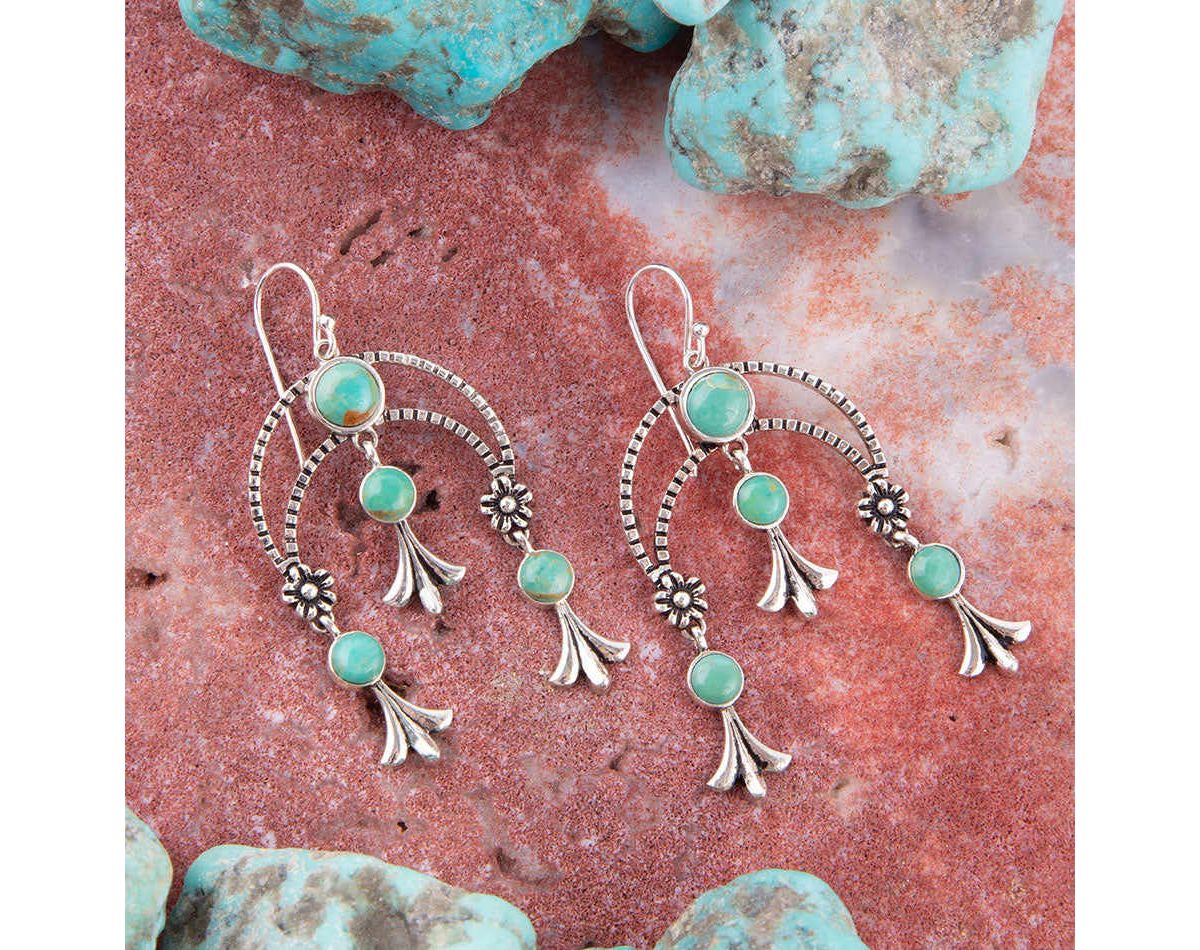 Floral Chandelier Blue Turquoise and Sterling Silver Earrings