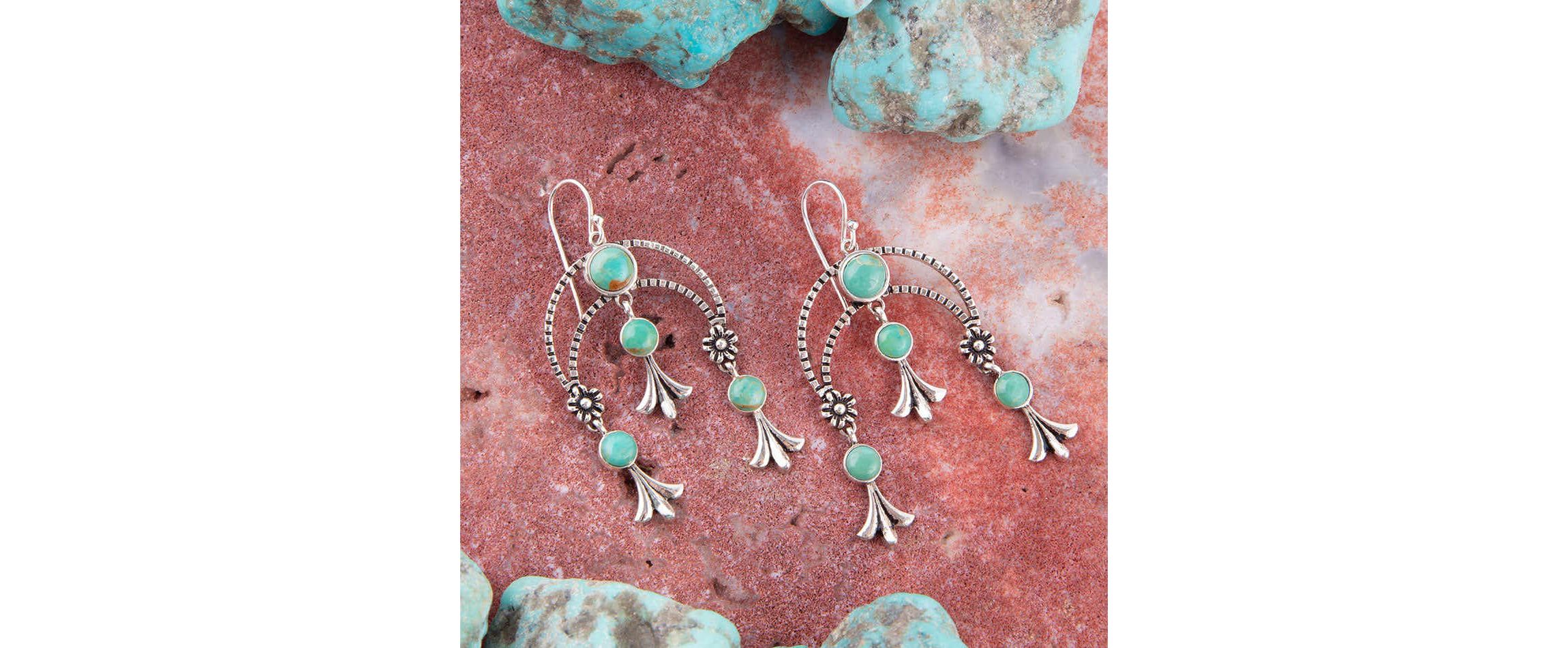 Floral Chandelier Blue Turquoise and Sterling Silver Earrings