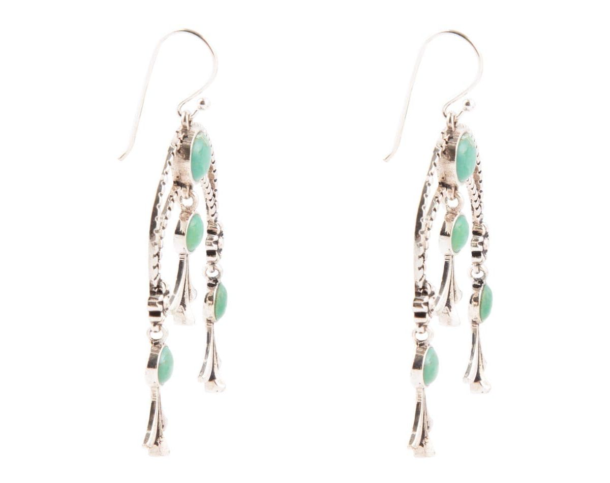 Floral Chandelier Blue Turquoise and Sterling Silver Earrings