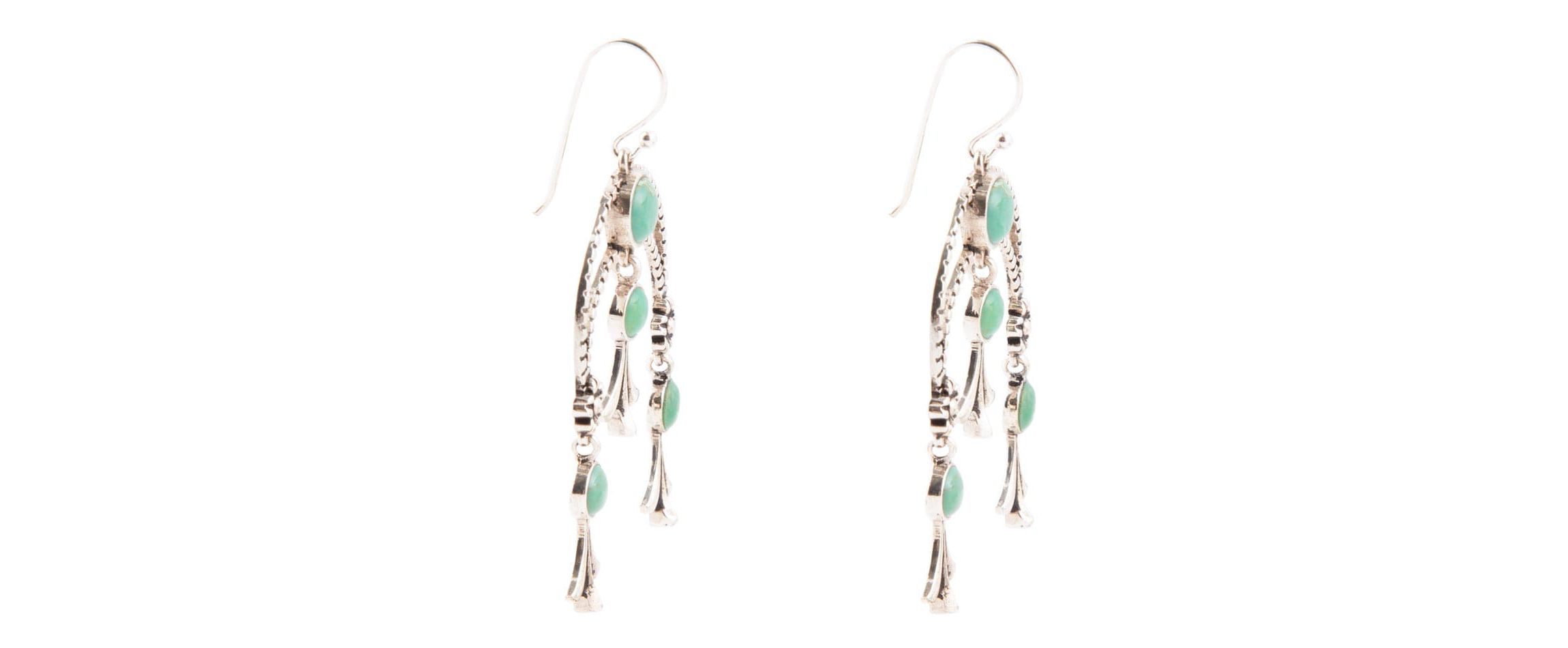 Floral Chandelier Blue Turquoise and Sterling Silver Earrings