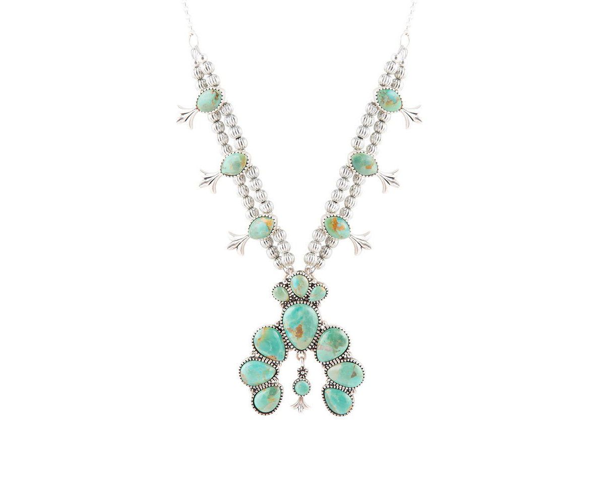 Squash Blossom Statement Blue Turquoise and Sterling Silver Necklace