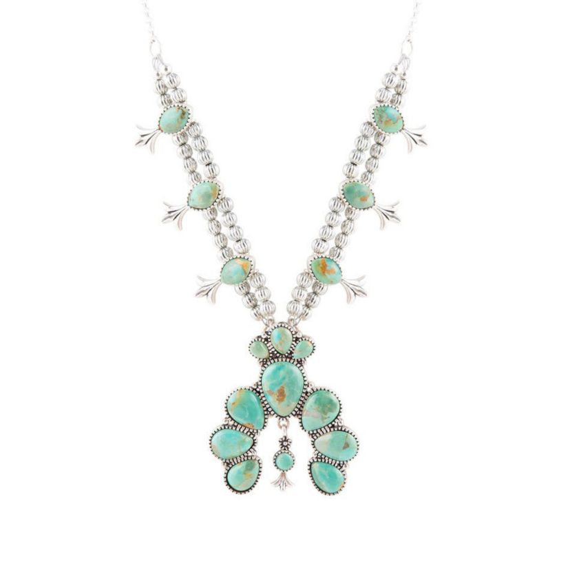 Squash Blossom Statement Blue Turquoise and Sterling Silver Necklace