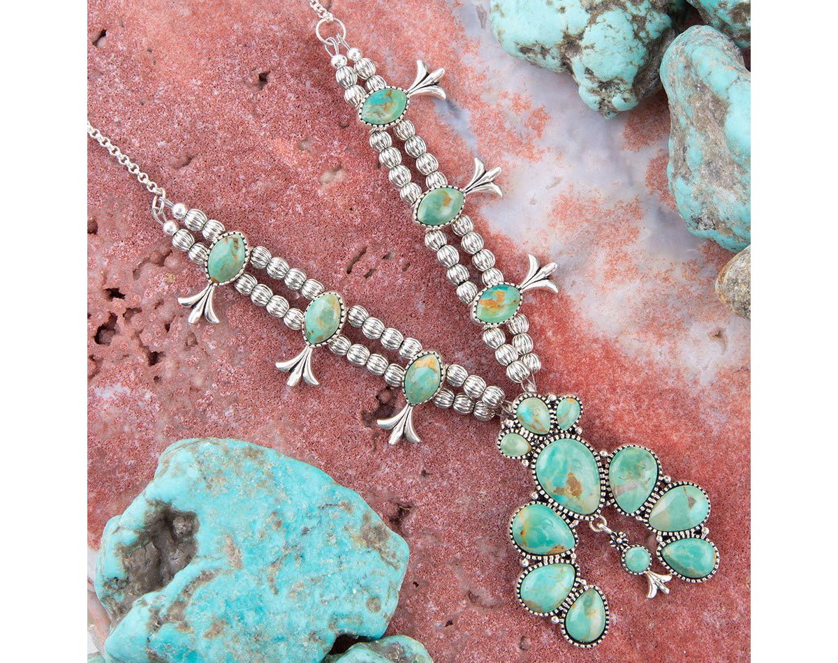 Squash Blossom Statement Blue Turquoise and Sterling Silver Necklace