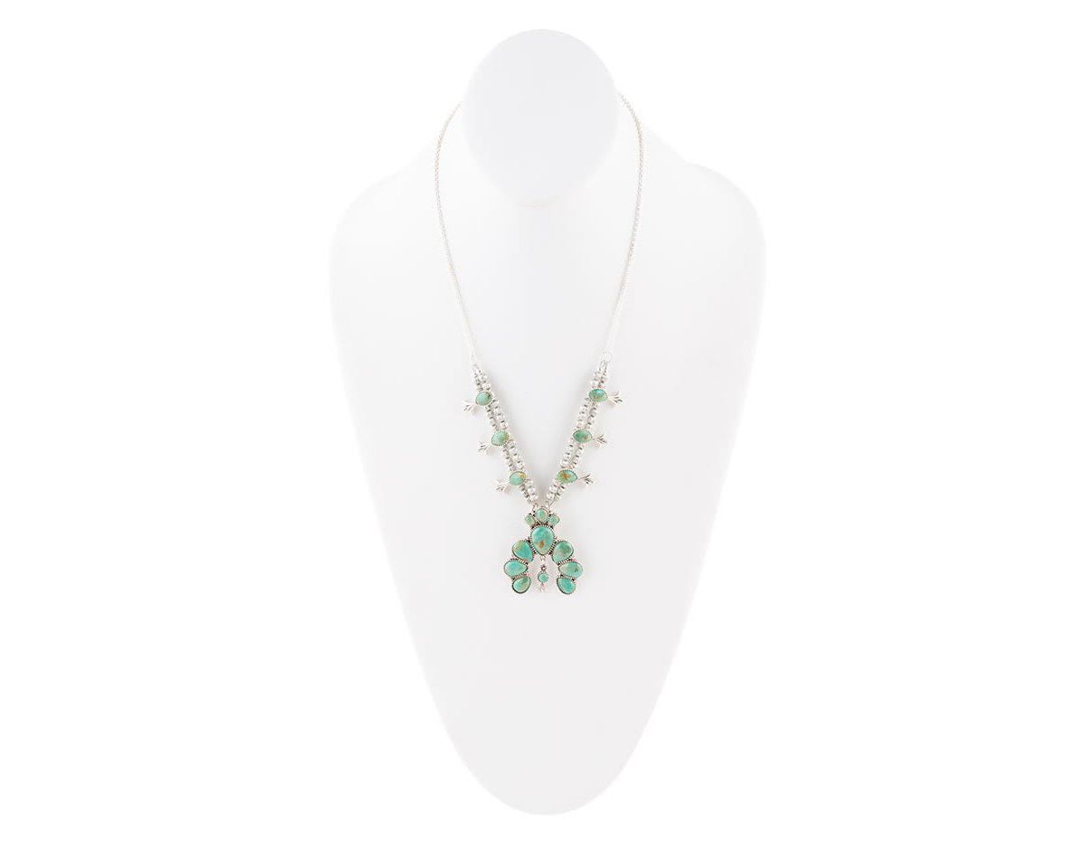 Squash Blossom Statement Blue Turquoise and Sterling Silver Necklace