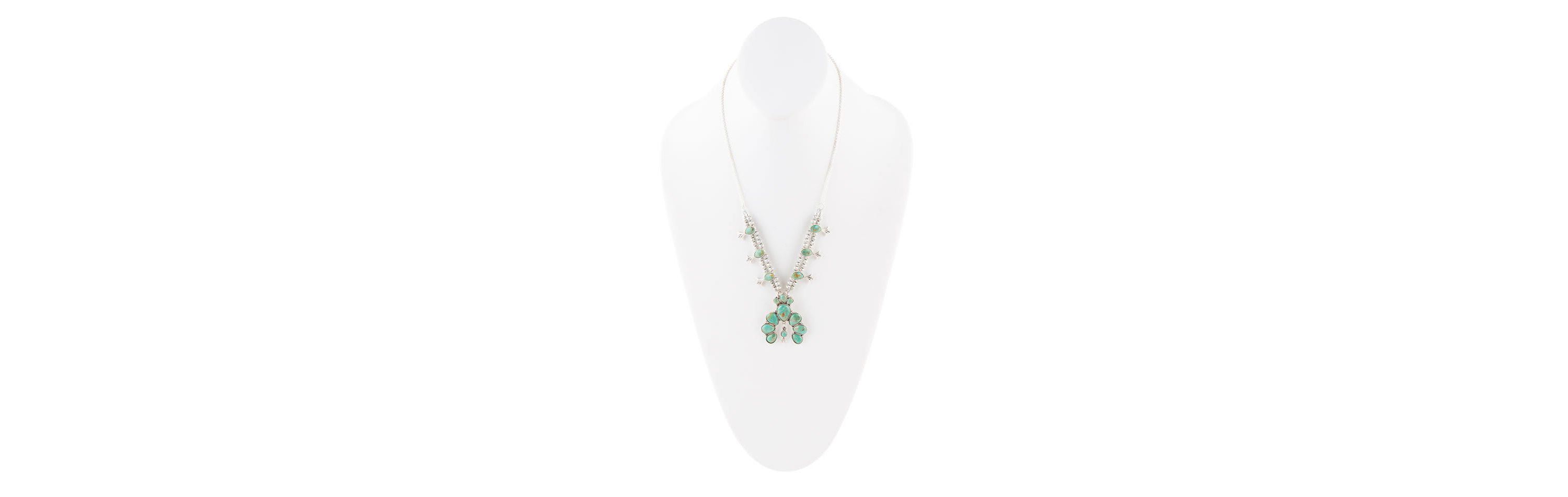 Squash Blossom Statement Blue Turquoise and Sterling Silver Necklace