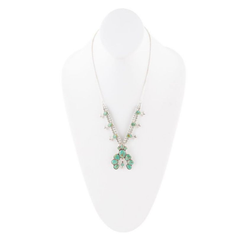 Squash Blossom Statement Blue Turquoise and Sterling Silver Necklace