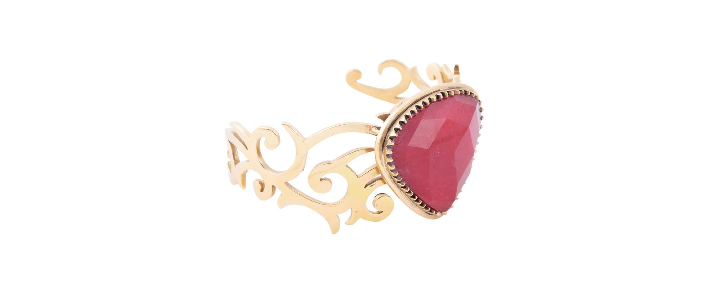 Barse Jewelry Red Bordeaux Quartz Golden Statement Cuff Bracelet