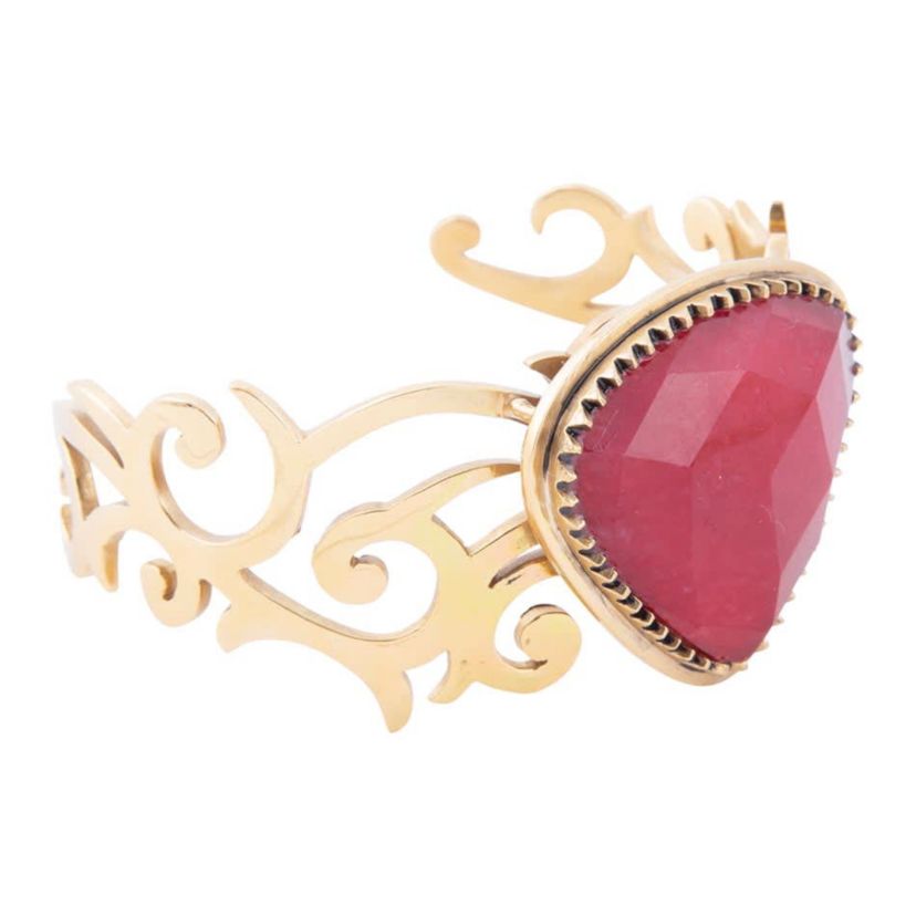 Barse Jewelry Red Bordeaux Quartz Golden Statement Cuff Bracelet