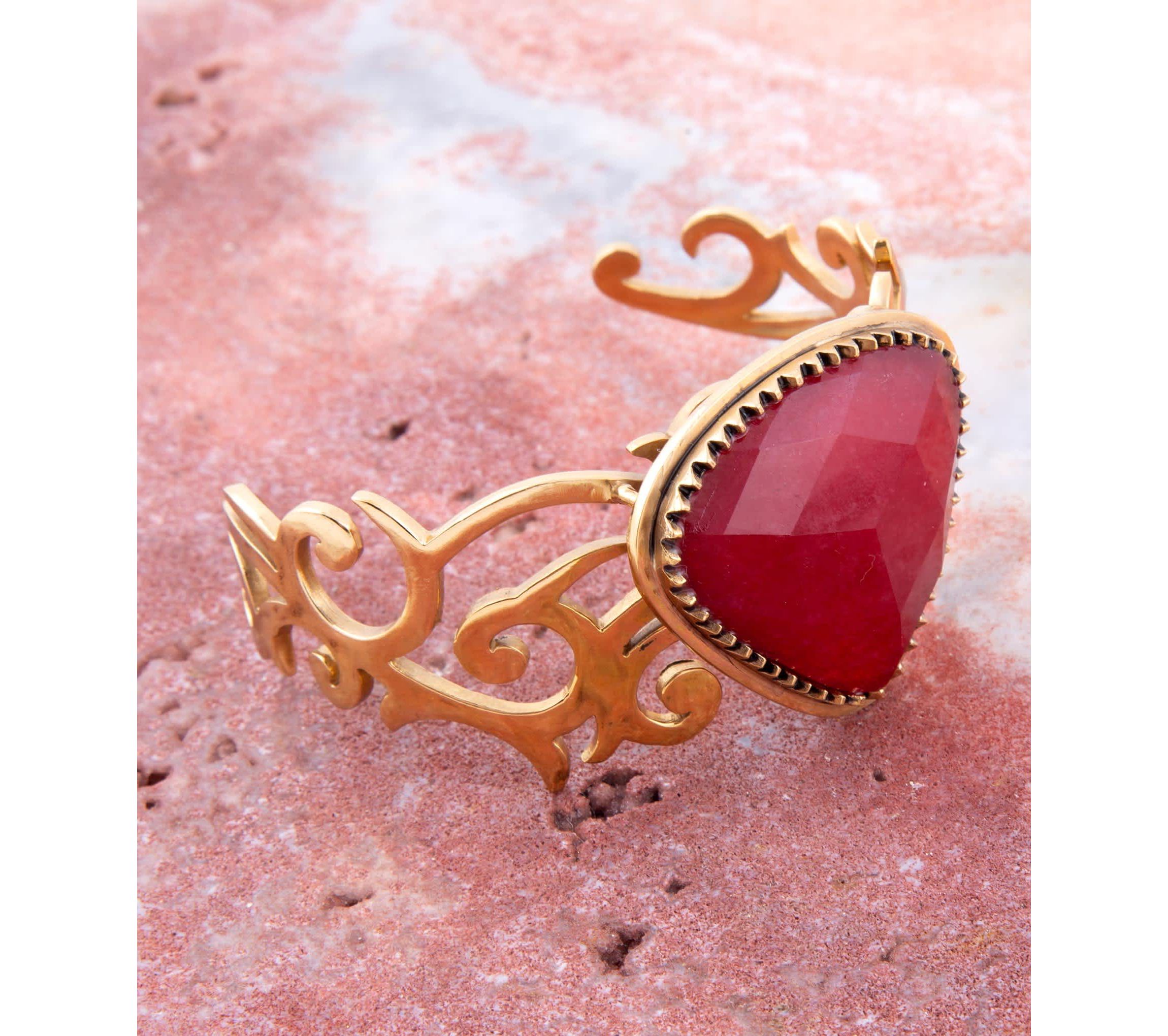 Barse Jewelry Red Bordeaux Quartz Golden Statement Cuff Bracelet