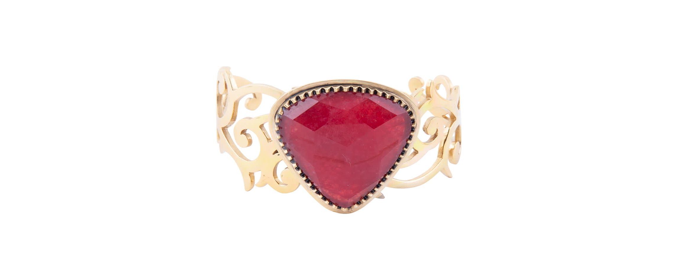 Barse Jewelry Red Bordeaux Quartz Golden Statement Cuff Bracelet