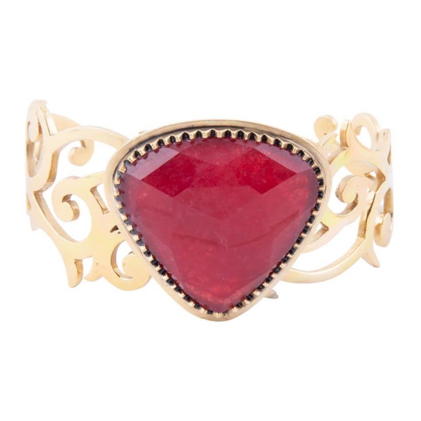 Barse Jewelry Red Bordeaux Quartz Golden Statement Cuff Bracelet