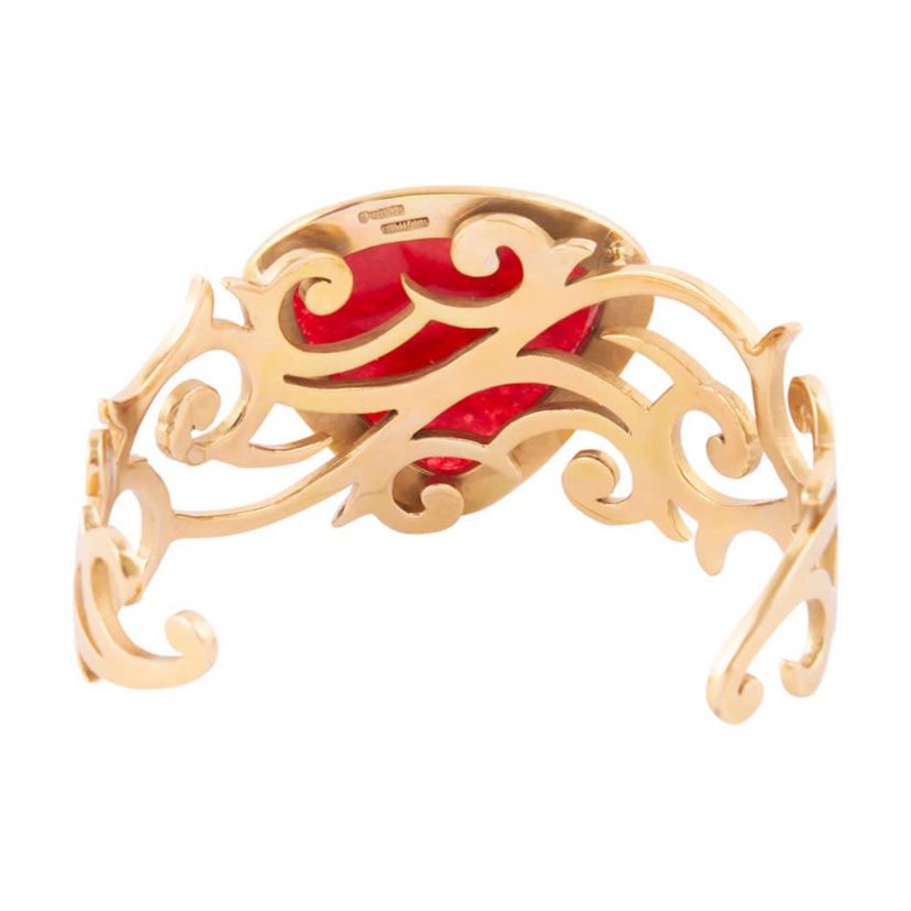 Barse Jewelry Red Bordeaux Quartz Golden Statement Cuff Bracelet