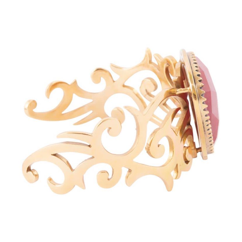 Barse Jewelry Red Bordeaux Quartz Golden Statement Cuff Bracelet