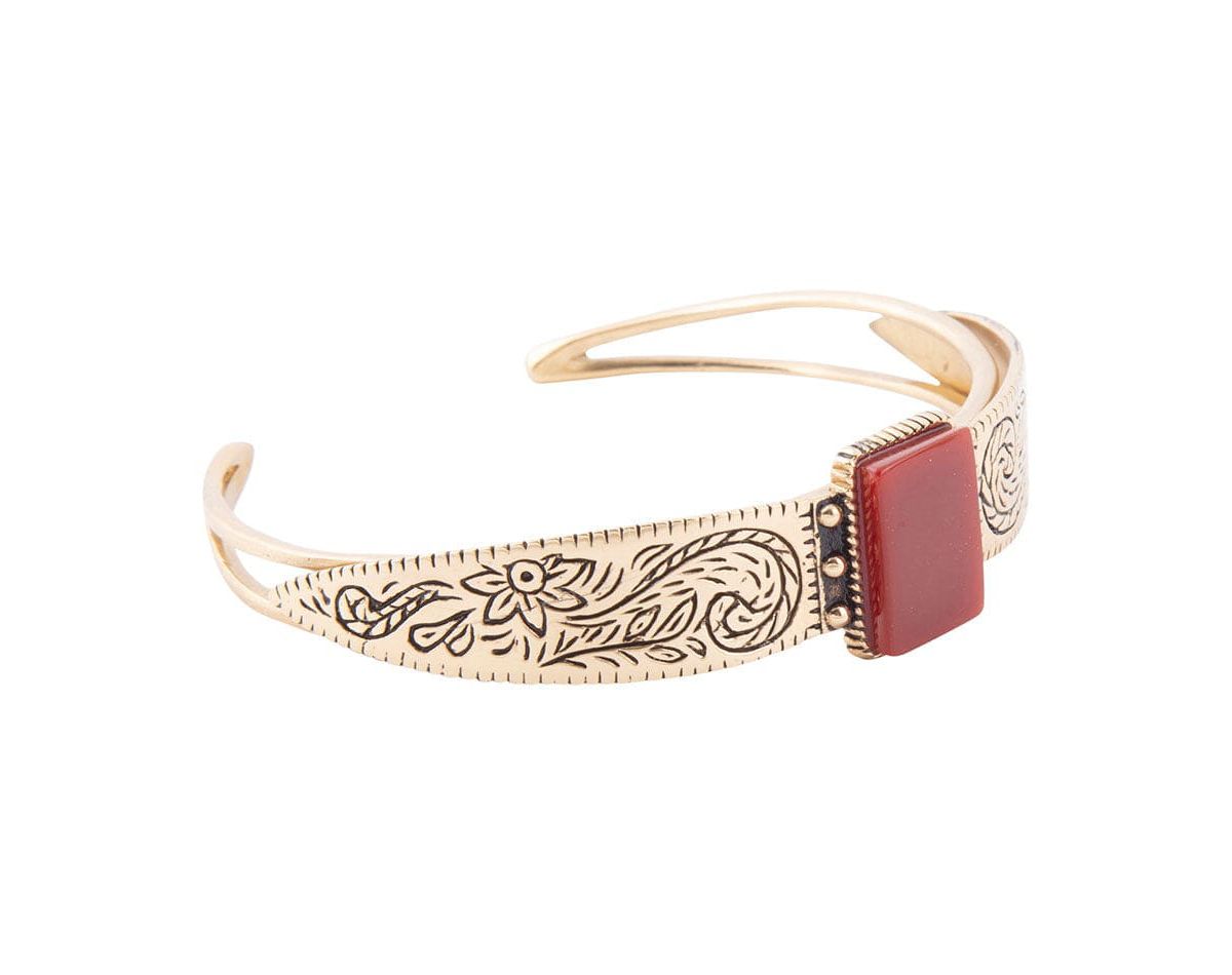 Barse Jewelry Stamped Orange Carnelian Golden Cuff Bracelet