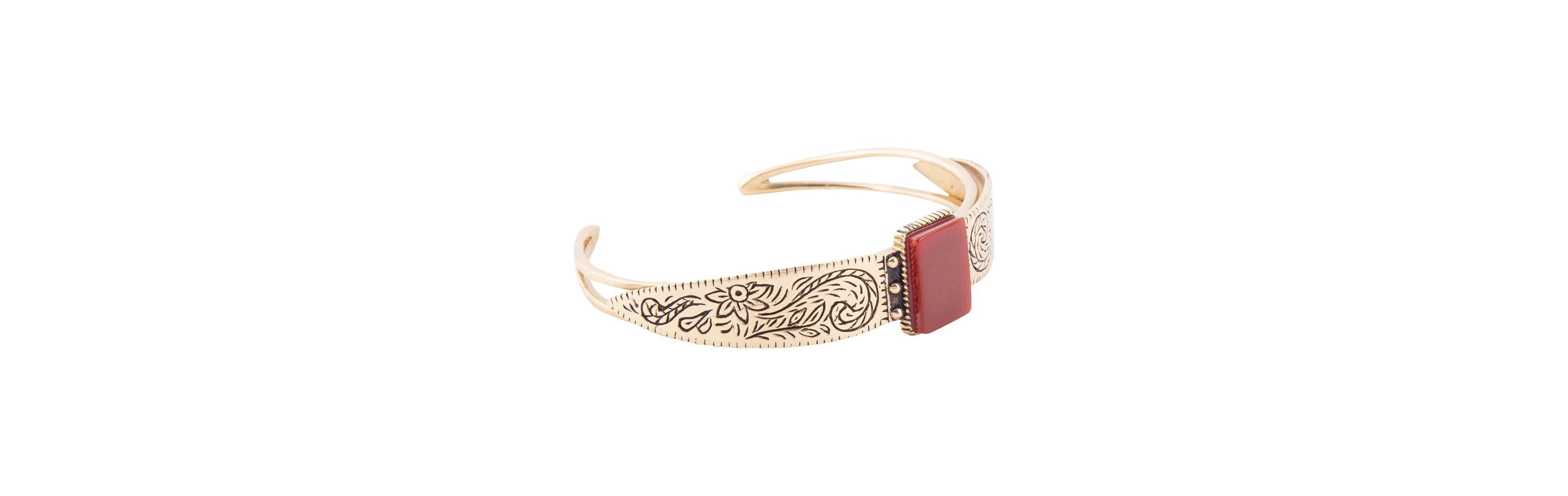Barse Jewelry Stamped Orange Carnelian Golden Cuff Bracelet